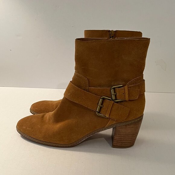 Anne Klein AKBilling Brown Suede Ankle Boots Buckle Detailing Women's Size 7.5M - Picture 3 of 13